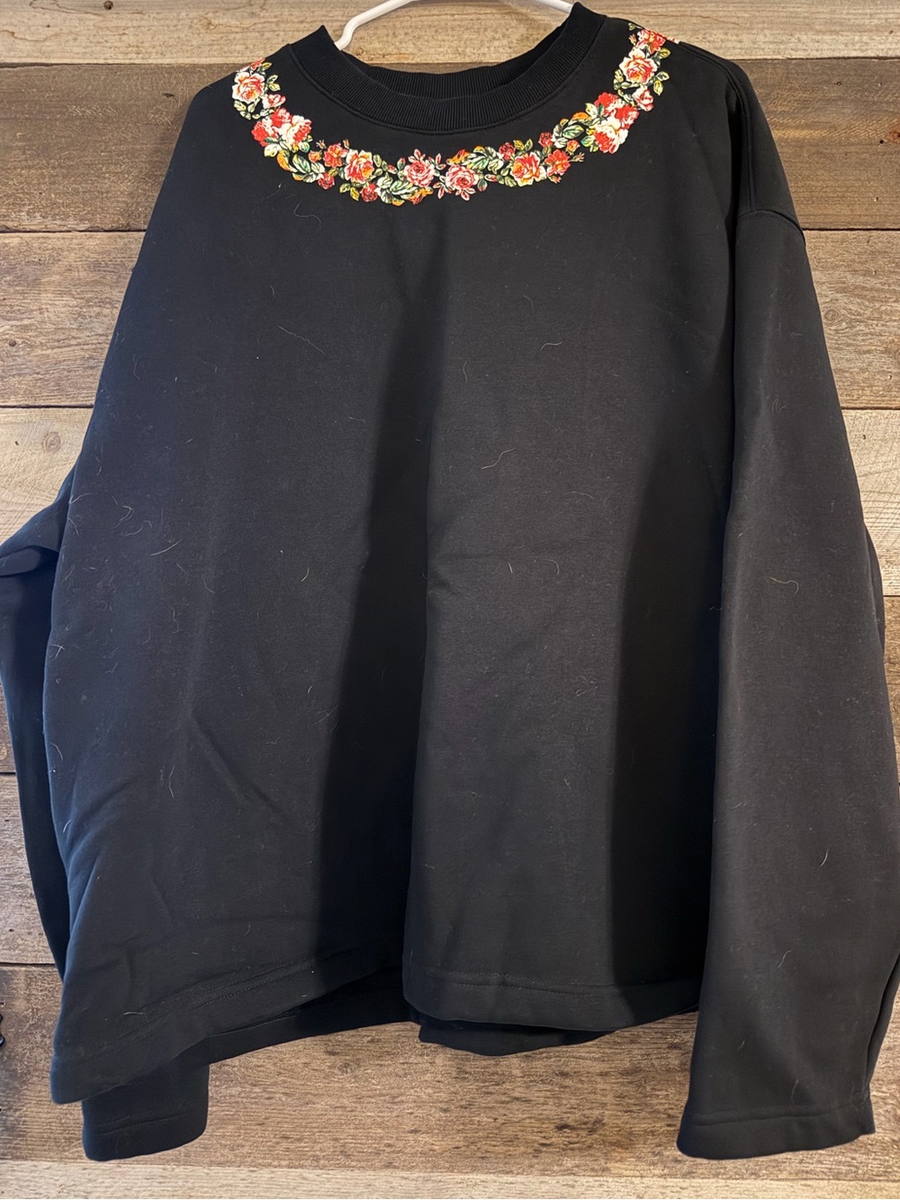 Black Sweatshirt with Floral Neckline